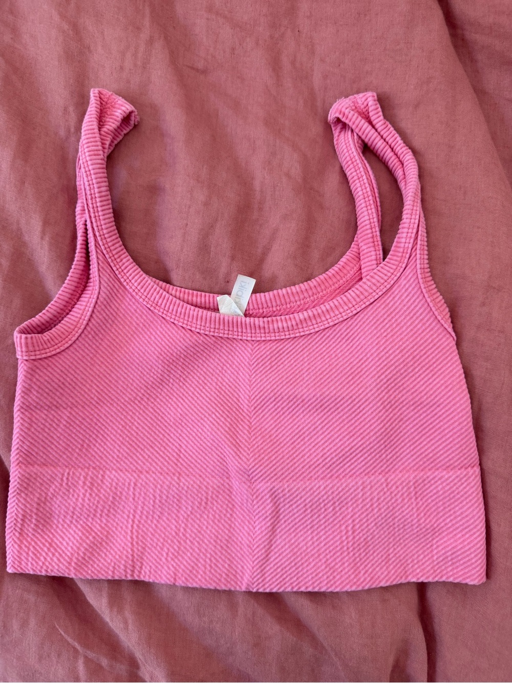 Nikibiki Pink Ribbed Scoop Neck Crop Tank